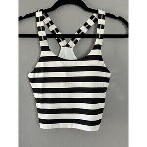 Athleta Cropped‎ Sports Bra Womens XS Striped Black/White Racerback Pullover